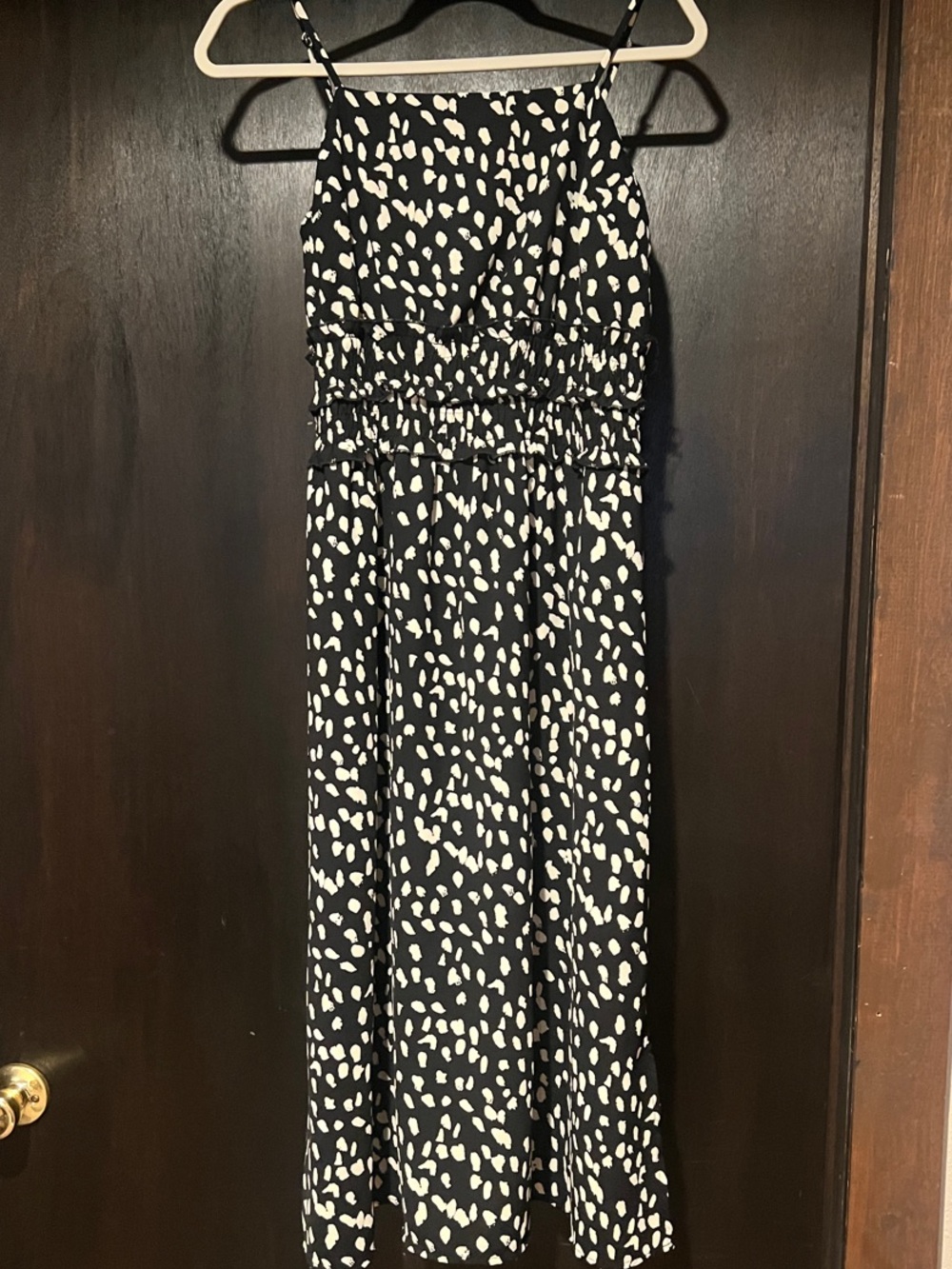 She + Sky Black and White Spotted Smocked-Waist Jumpsuit